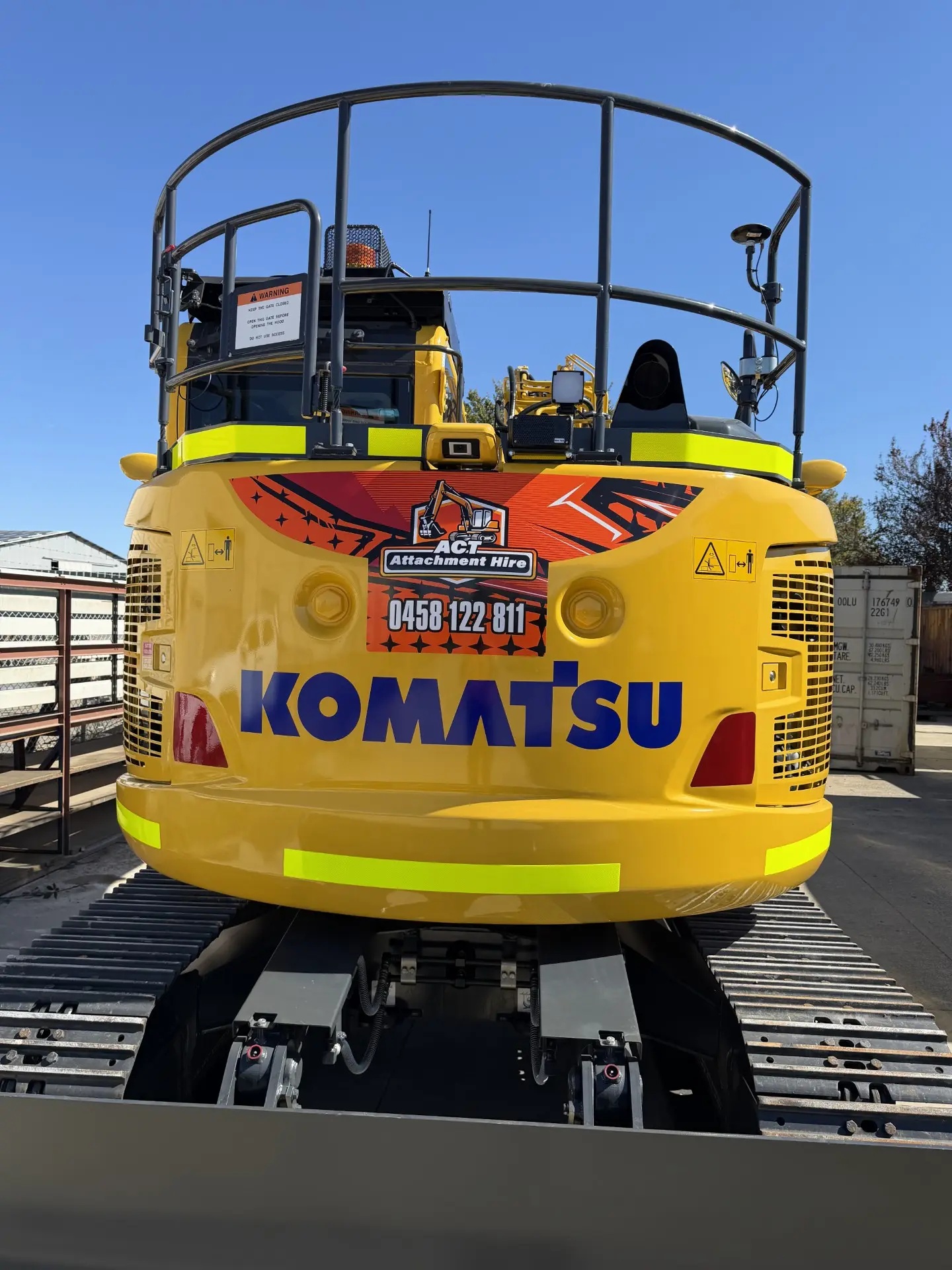 Excavator loaded on the trailer, close-up